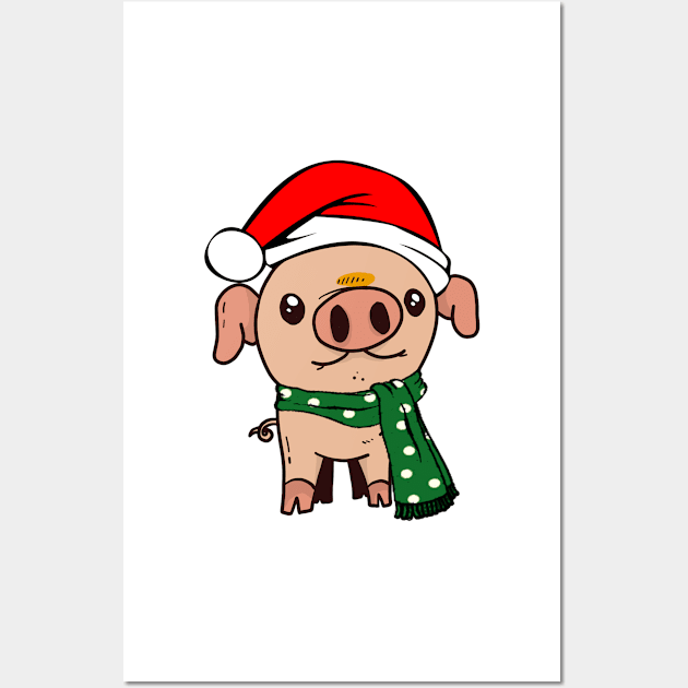 Cute Christmas Teacup Pig Mini Piglet in Santa Hat Gifts Wall Art by gillys